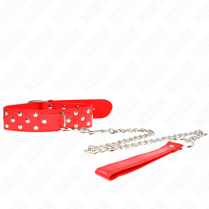 KINK - RIVET RING STRAP NECKLACE WITH BELT 65CM RED ADJUSTABLE 36-50CM X 3.8CM