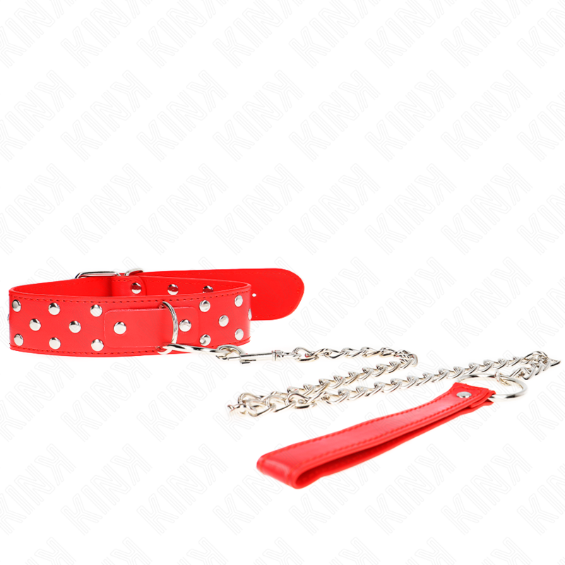KINK - COLLANA CON CINTURINO AD ANELLO RIVETTO CON CINTURA 65 CM ROSSO REGOLABILE 36-50 CM X 3,8 CM - KINK COLLAR & GAG | Lingerie Harness Boutique