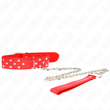 KINK - COLLANA CON CINTURINO AD ANELLO RIVETTO CON CINTURA 65 CM ROSSO REGOLABILE 36-50 CM X 3,8 CM - KINK COLLAR & GAG | Lingerie Harness Boutique