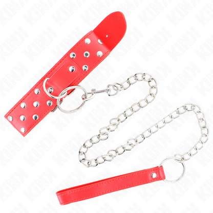 KINK - RIVET RING STRAP NECKLACE WITH BELT 65CM RED ADJUSTABLE 36-50CM X 3.8CM