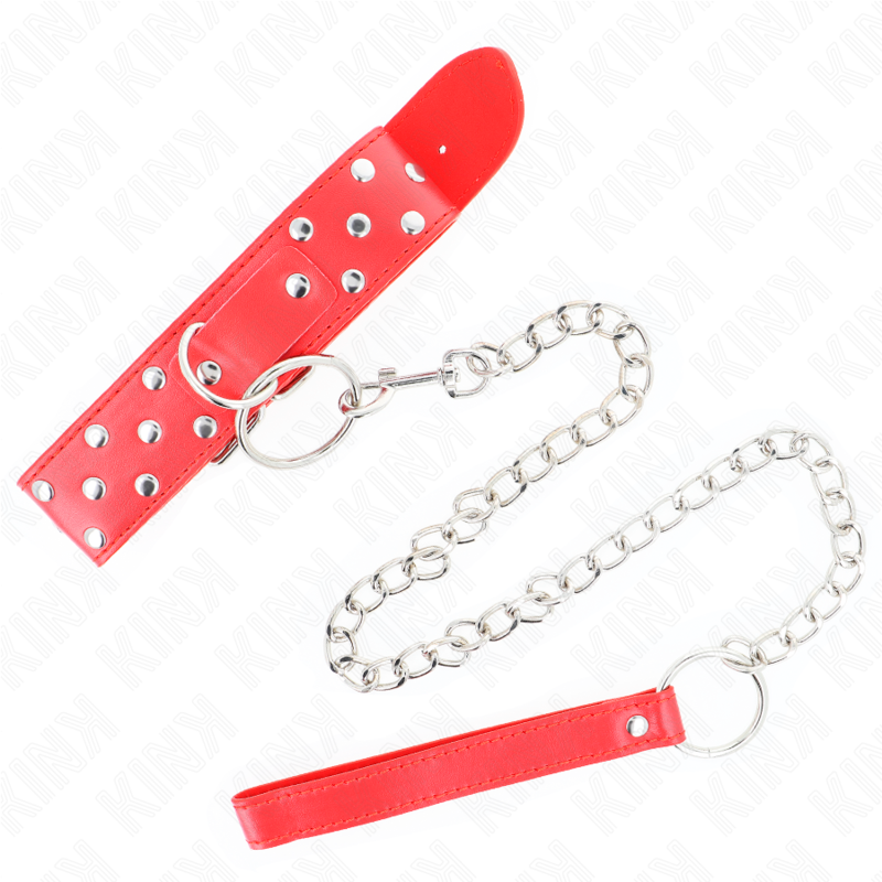KINK - COLLANA CON CINTURINO AD ANELLO RIVETTO CON CINTURA 65 CM ROSSO REGOLABILE 36-50 CM X 3,8 CM - KINK COLLAR & GAG | Lingerie Harness Boutique