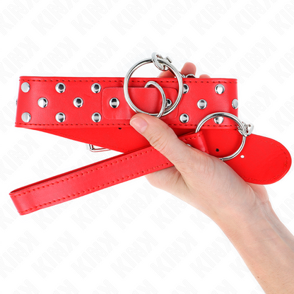 KINK - RIVET RING STRAP NECKLACE WITH BELT 65CM RED ADJUSTABLE 36-50CM X 3.8CM