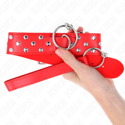 KINK - COLLANA CON CINTURINO AD ANELLO RIVETTO CON CINTURA 65 CM ROSSO REGOLABILE 36-50 CM X 3,8 CM - KINK COLLAR & GAG | Lingerie Harness Boutique