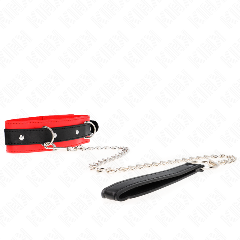KINK - COLLARE MODELLO BASE CON GUINZAGLIO 65 CM MODELLO 3 ROSSO 53 X 5 CM - KINK COLLAR & GAG | Lingerie Harness Boutique