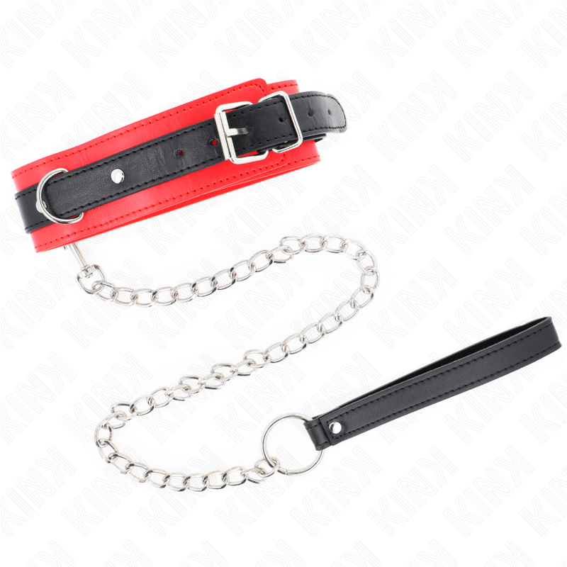 KINK - COLLARE MODELLO BASE CON GUINZAGLIO 65 CM MODELLO 3 ROSSO 53 X 5 CM - KINK COLLAR & GAG | Lingerie Harness Boutique
