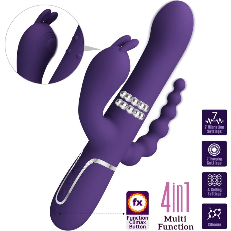 PRETTY LOVE - CAMMY VIBRATORE TRIPLO MULTIFUNZIONE 4 IN 1 VIOLA - PRETTY LOVE FLIRTATION | Lingerie Harness Boutique