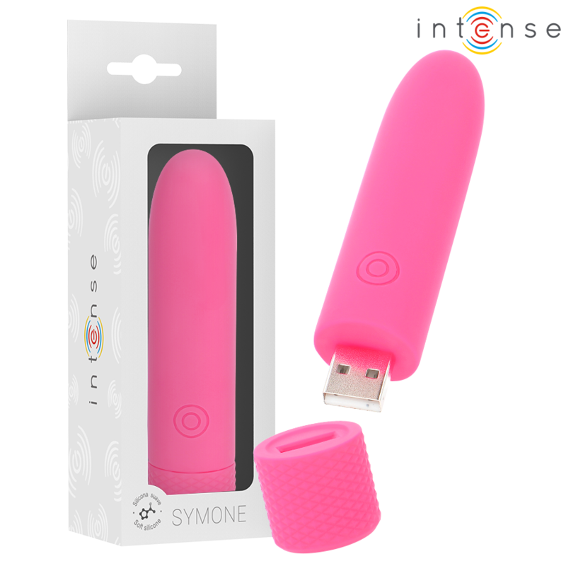 INTENSE - SYMONE USB RICARICABILE VIBRANTE BULLET 8 VIBRAZIONI ROSA 10 X 2,2 CM - INTENSE FUN | Lingerie Harness Boutique