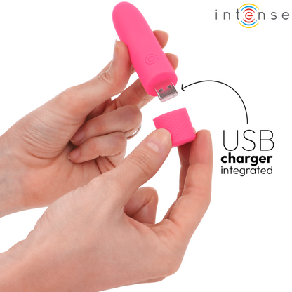 INTENSE - SYMONE USB RICARICABILE VIBRANTE BULLET 8 VIBRAZIONI ROSA 10 X 2,2 CM - INTENSE FUN | Lingerie Harness Boutique