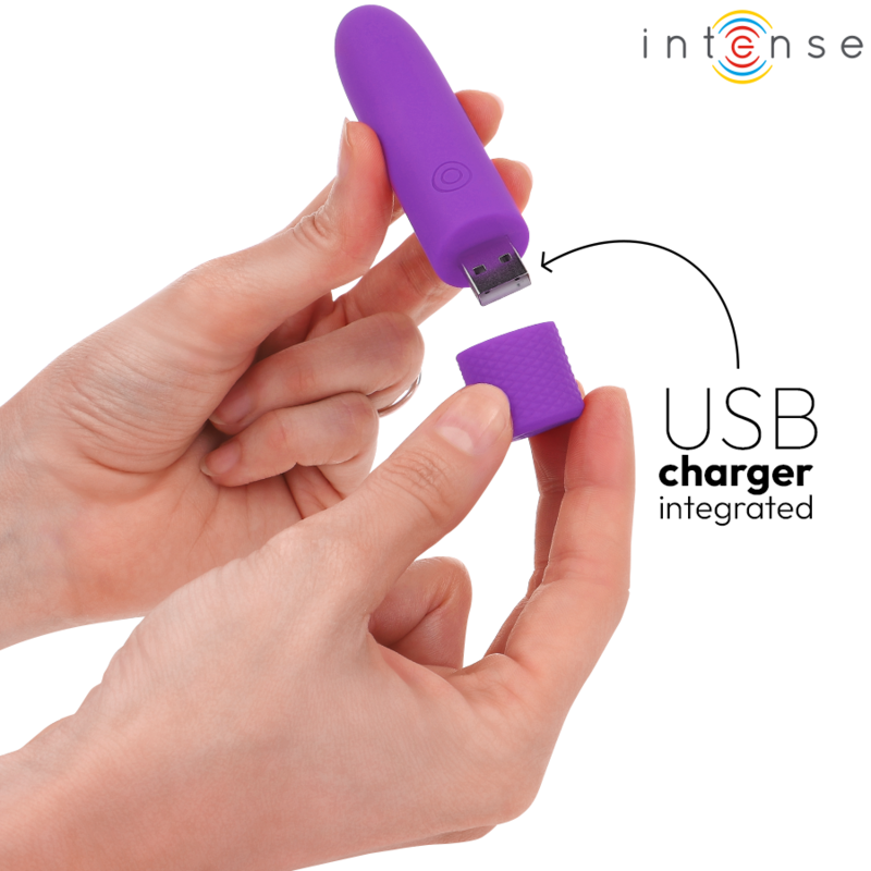 INTENSE - SYMONE BULLET VIBRANTE RICARICABILE USB 8 VIBRAZIONI VIOLA 10 X 2,2 CM - INTENSE FUN | Lingerie Harness Boutique