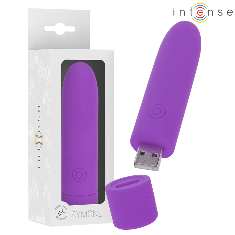 INTENSE - SYMONE BULLET VIBRANTE RICARICABILE USB 8 VIBRAZIONI VIOLA 10 X 2,2 CM - INTENSE FUN | Lingerie Harness Boutique