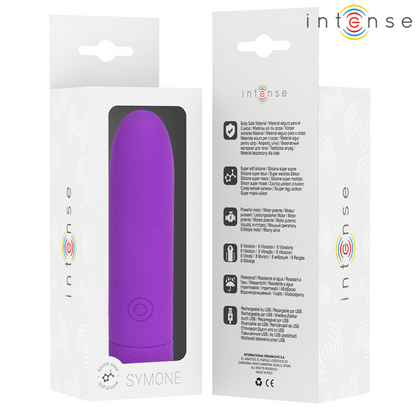 INTENSE - SYMONE BULLET VIBRANTE RICARICABILE USB 8 VIBRAZIONI VIOLA 10 X 2,2 CM - INTENSE FUN | Lingerie Harness Boutique