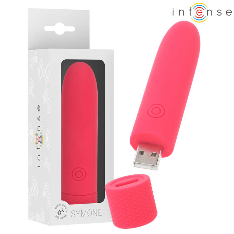 INTENSE - SYMONE PROIETTILE VIBRANTE RICARICABILE USB 8 VIBRAZIONI ROSSO 10 X 2,2 CM - INTENSE FUN | Lingerie Harness Boutique