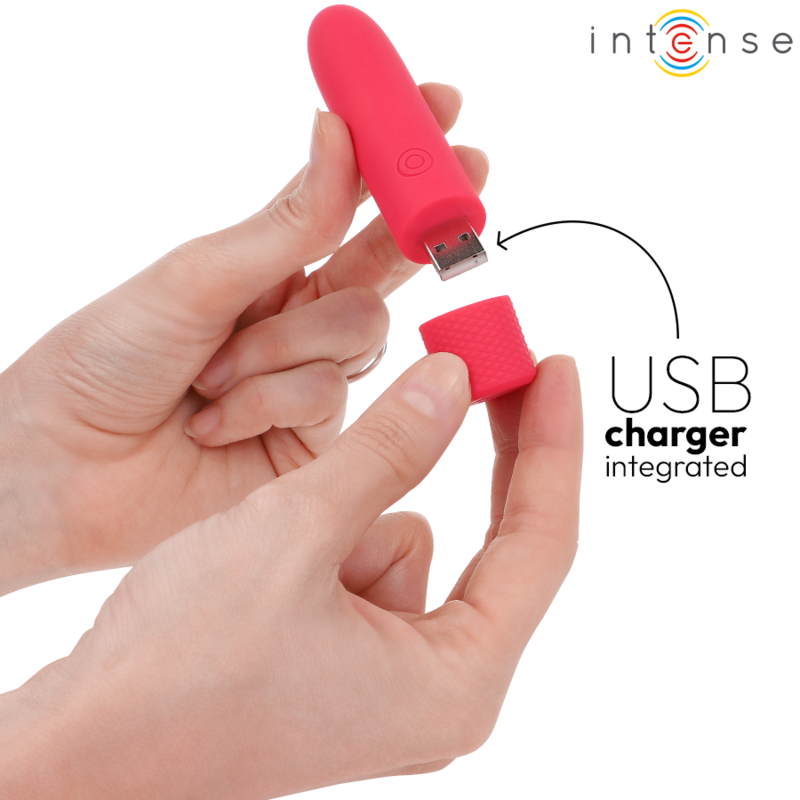 INTENSE - SYMONE PROIETTILE VIBRANTE RICARICABILE USB 8 VIBRAZIONI ROSSO 10 X 2,2 CM - INTENSE FUN | Lingerie Harness Boutique