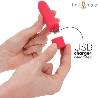 INTENSE - SYMONE PROIETTILE VIBRANTE RICARICABILE USB 8 VIBRAZIONI ROSSO 10 X 2,2 CM - INTENSE FUN | Lingerie Harness Boutique