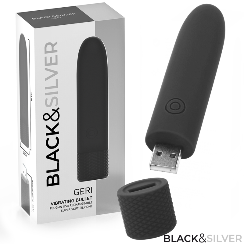 BLACK & SILVER - GERI USB RICARICABILE VIBRANTE BULLET 8 VIBRAZIONI NERO 10 X 2,2 CM - BLACK&SILVER | Lingerie Harness Boutique