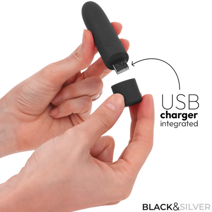 BLACK & SILVER - GERI USB RICARICABILE VIBRANTE BULLET 8 VIBRAZIONI NERO 10 X 2,2 CM - BLACK&SILVER | Lingerie Harness Boutique