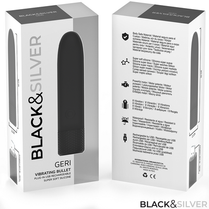 BLACK & SILVER - GERI USB RICARICABILE VIBRANTE BULLET 8 VIBRAZIONI NERO 10 X 2,2 CM - BLACK&SILVER | Lingerie Harness Boutique