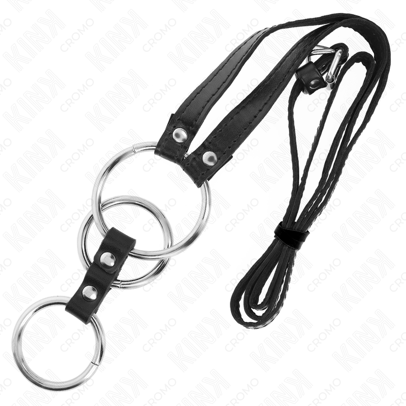 KINK - ANELLO PER PENE IN METALLO TRIPLO DA 3,8 CM A 5 CM CON CINTURA IN PELLE 112 CM - KINK RING POWER | Lingerie Harness Boutique