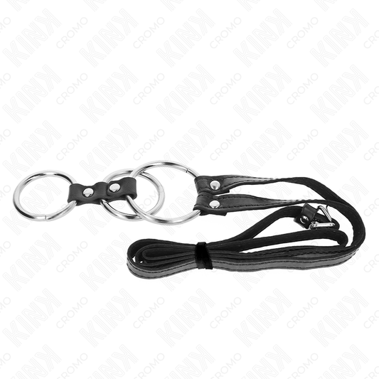 KINK - ANELLO PER PENE IN METALLO TRIPLO DA 3,8 CM A 5 CM CON CINTURA IN PELLE 112 CM - KINK RING POWER | Lingerie Harness Boutique
