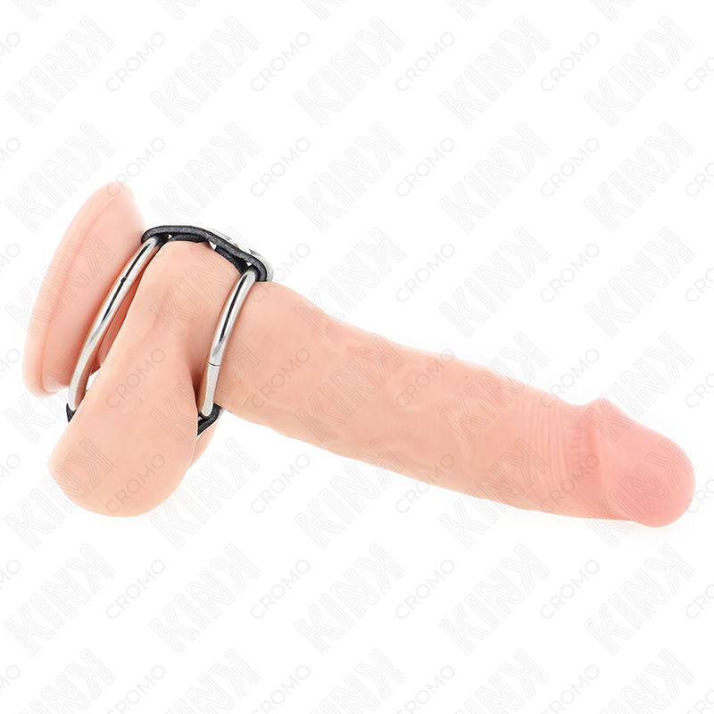 KINK - DOPPIO ANELLO PER PENE IN METALLO DA 3,8 CM A 5 CM COLLEGATO CON PELLE - KINK RING POWER | Lingerie Harness Boutique