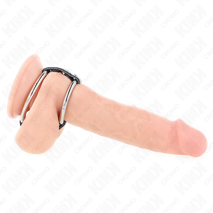 KINK - DOPPIO ANELLO PER PENE IN METALLO DA 3,8 CM A 5 CM COLLEGATO CON PELLE - KINK RING POWER | Lingerie Harness Boutique