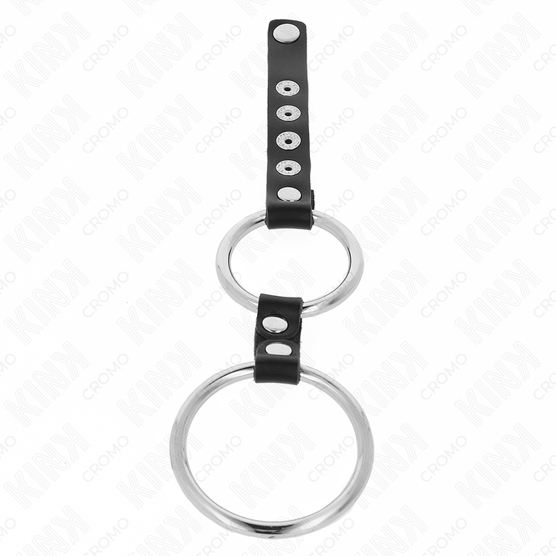 KINK - DOPPIO ANELLO PER PENE IN METALLO DA 3,8 CM A 5 CM COLLEGATO CON PELLE - KINK RING POWER | Lingerie Harness Boutique