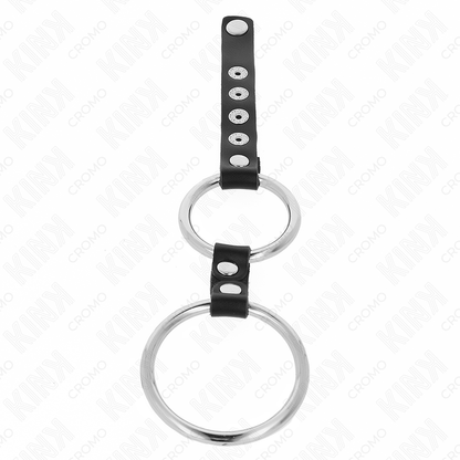 KINK - DOPPIO ANELLO PER PENE IN METALLO DA 3,8 CM A 5 CM COLLEGATO CON PELLE - KINK RING POWER | Lingerie Harness Boutique