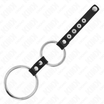 KINK - DOPPIO ANELLO PER PENE IN METALLO DA 3,8 CM A 5 CM COLLEGATO CON PELLE - KINK RING POWER | Lingerie Harness Boutique