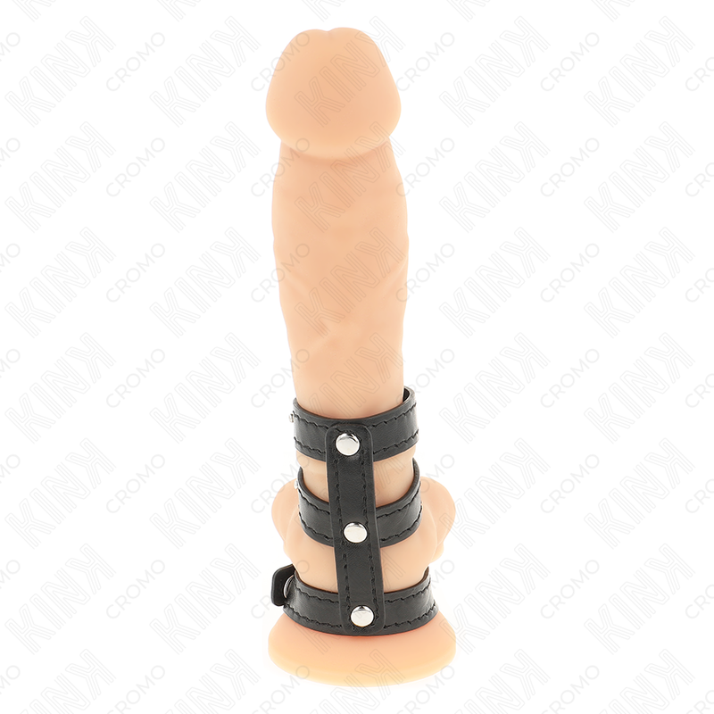KINK - ANELLO PER PENE IN PELLE TRIPLA CON CHIUSURA A PRESSIONE - KINK RING POWER | Lingerie Harness Boutique