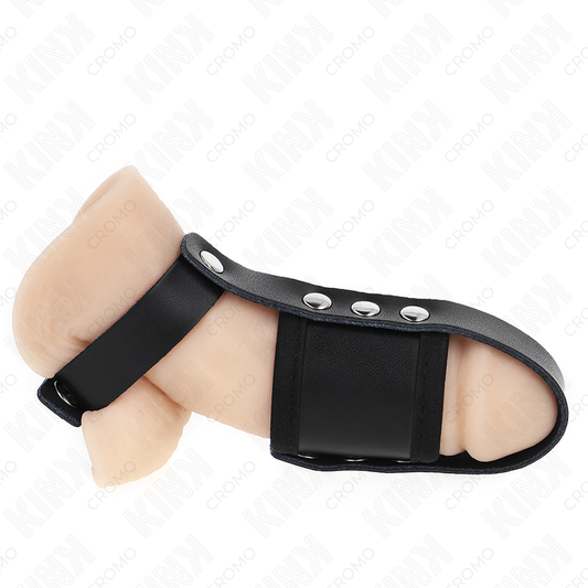 KINK - ANELLO PER GABBIA PER PENE IN PELLE CON CINTURINO DIVISORE PER PALLINE RIVESTITO REGOLABILE - KINK RING POWER | Lingerie Harness Boutique