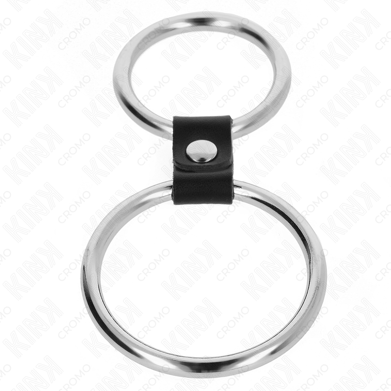 KINK - DOPPIO ANELLO PER PENE IN METALLO DA 3,7 CM A 5 CM COLLEGATO CON CINTURINO IN PELLE MODELLO 1 - KINK RING POWER | Lingerie Harness Boutique
