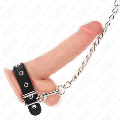 KINK - ANELLO PER PENE IN PELLE CON CINGHIA 21,5 X 2 CM E CATENA IN METALLO 60 CM - KINK RING POWER | Lingerie Harness Boutique