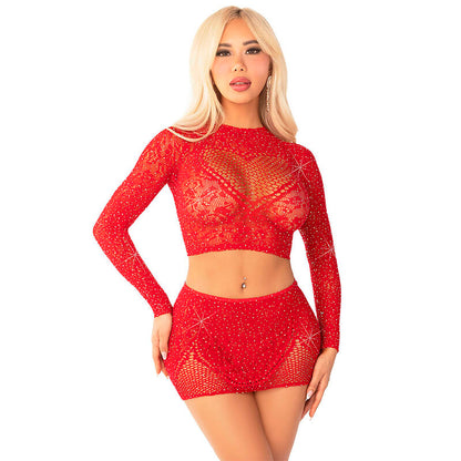 LEG AVENUE - GONNA CORTA IN RETE LUCIDA + MINI ROSSA - LEG AVENUE DRESSES | Lingerie Harness Boutique