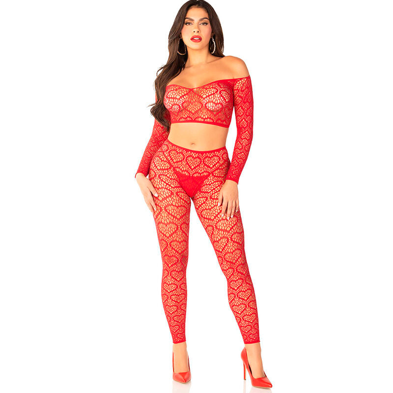 LEG AVENUE - CROP TOP + CALZE ROSSO TAGLIA UNICA - LEG AVENUE BODYSTOCKINGS | Lingerie Harness Boutique