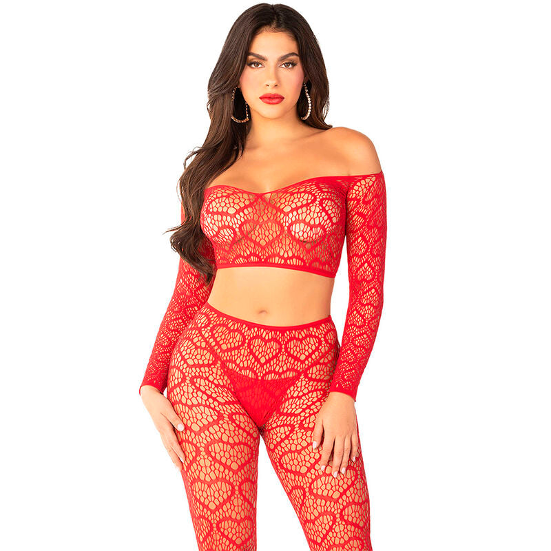 LEG AVENUE - CROP TOP + CALZE ROSSO TAGLIA UNICA - LEG AVENUE BODYSTOCKINGS | Lingerie Harness Boutique