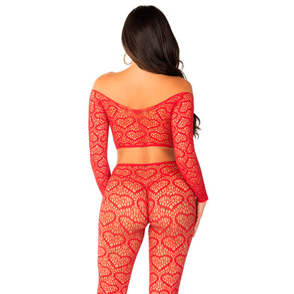 LEG AVENUE - CROP TOP + CALZE ROSSO TAGLIA UNICA - LEG AVENUE BODYSTOCKINGS | Lingerie Harness Boutique