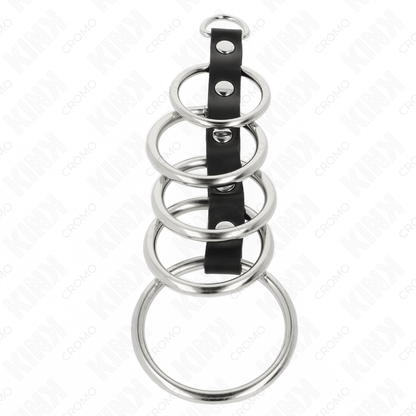KINK - 5 ANELLI PER PENE IN METALLO DA 3,2 CM A 5 CM COLLEGATI DA PELLE - KINK RING POWER | Lingerie Harness Boutique
