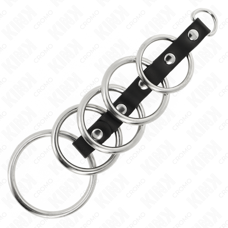 KINK - 5 ANELLI PER PENE IN METALLO DA 3,2 CM A 5 CM COLLEGATI DA PELLE - KINK RING POWER | Lingerie Harness Boutique