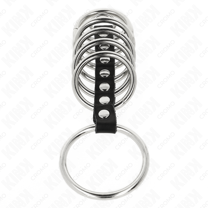 KINK - 7 ANELLI PER PENE IN METALLO DA 3,2 CM A 5 CM COLLEGATI DA PELLE - KINK RING POWER | Lingerie Harness Boutique