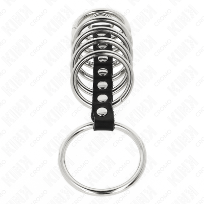 KINK - 7 ANELLI PER PENE IN METALLO DA 3,2 CM A 5 CM COLLEGATI DA PELLE - KINK RING POWER | Lingerie Harness Boutique