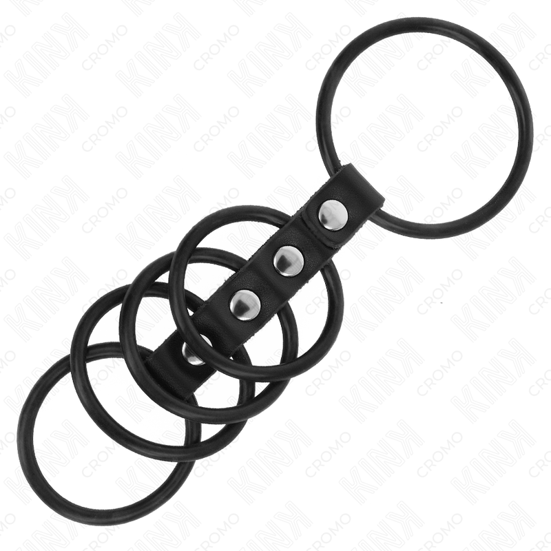 KINK - 5 ANELLI PER PENE IN SILICONE DA 3,8 CM A 4,8 CM COLLEGATI DA PELLE - KINK RING POWER | Lingerie Harness Boutique