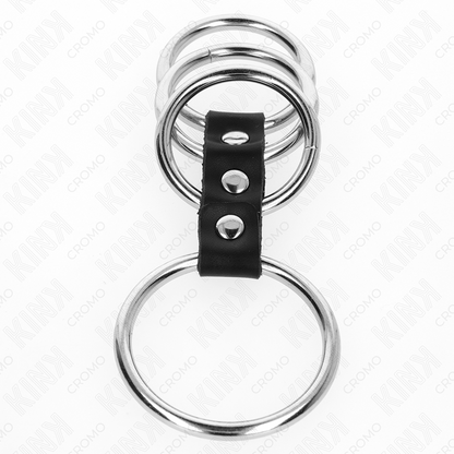 KINK - 4 ANELLI PER PENE IN METALLO DA 3,7 CM A 5 CM COLLEGATI DA PELLE - KINK RING POWER | Lingerie Harness Boutique