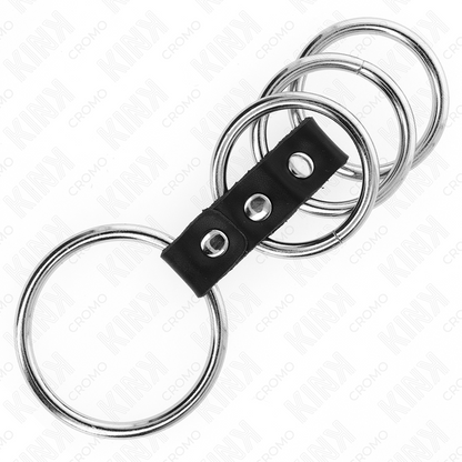 KINK - 4 ANELLI PER PENE IN METALLO DA 3,7 CM A 5 CM COLLEGATI DA PELLE - KINK RING POWER | Lingerie Harness Boutique