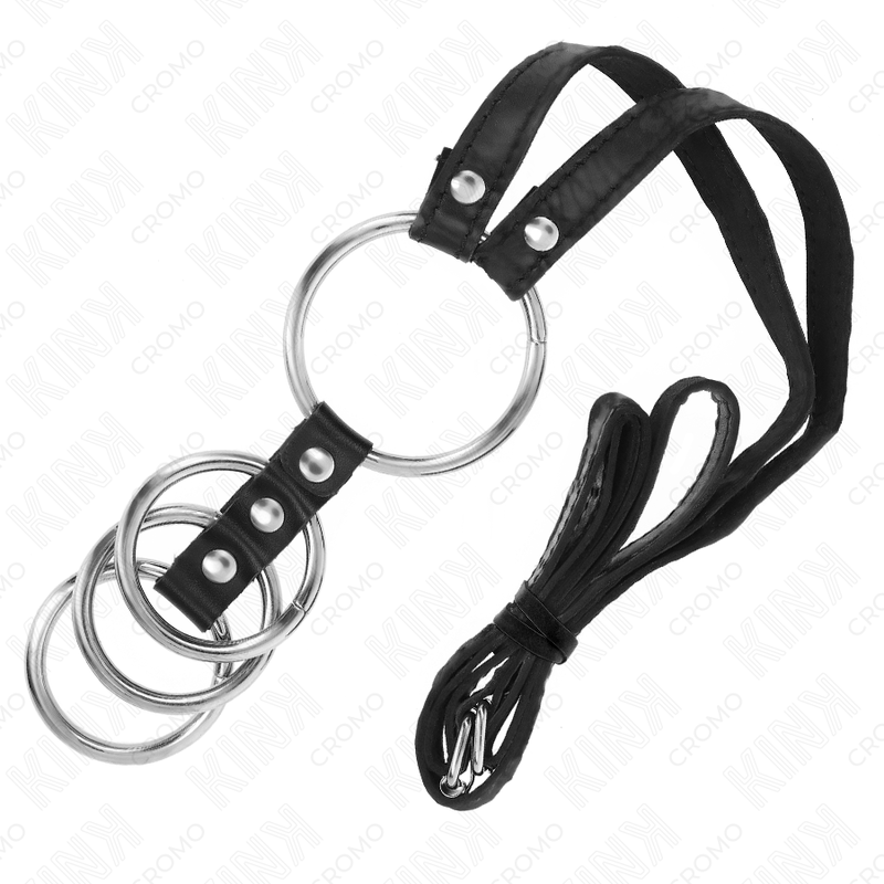 KINK - 4 ANELLI PER PENE IN METALLO COLLEGATI DA 3,8 CM A 5 CM CON CINTURA IN PELLE 112 CM - KINK RING POWER | Lingerie Harness Boutique
