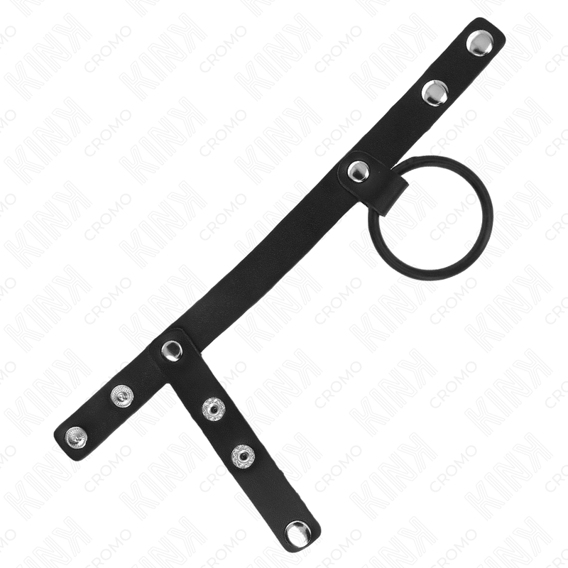 KINK - ANELLO PER PENE IN SILICONE 3,8 CM CON DIVISORE PER PALLINE E CINTURINO IN PELLE 22 X 1,5 CM - KINK RING POWER | Lingerie Harness Boutique