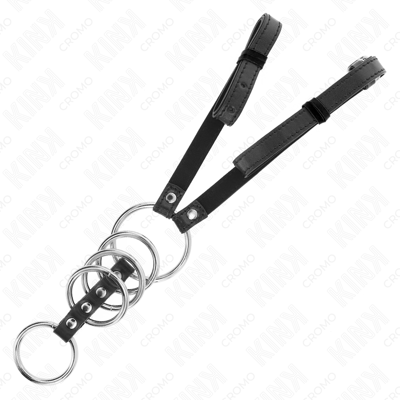 KINK - 5 ANELLI PER PENE DA 3,8 CM A 5 CM METALLO CON CINTURA IN PELLE 112 CM - KINK RING POWER | Lingerie Harness Boutique