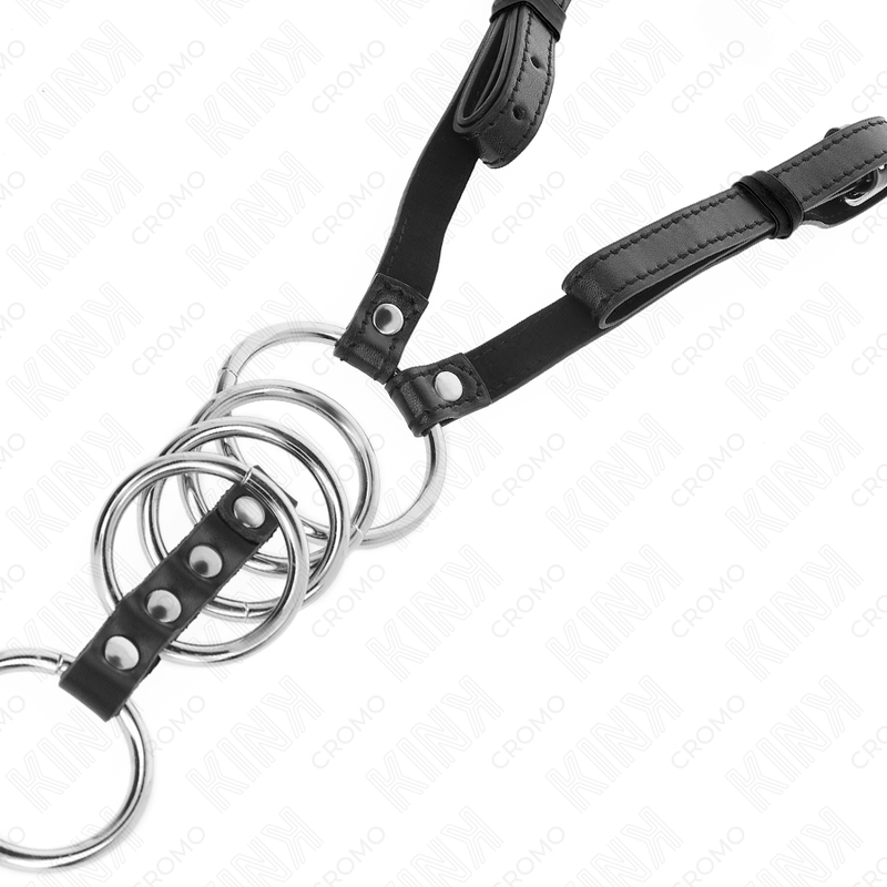 KINK - 5 ANELLI PER PENE DA 3,8 CM A 5 CM METALLO CON CINTURA IN PELLE 112 CM - KINK RING POWER | Lingerie Harness Boutique
