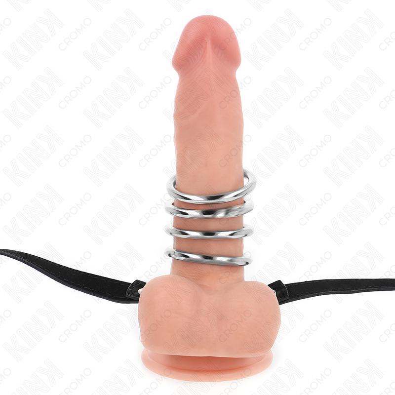 KINK - 5 ANELLI PER PENE DA 3,8 CM A 5 CM METALLO CON CINTURA IN PELLE 112 CM - KINK RING POWER | Lingerie Harness Boutique