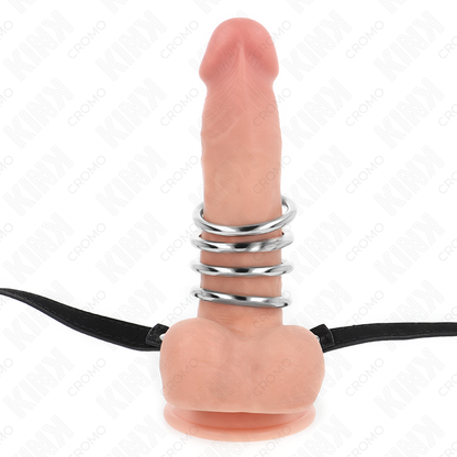KINK - 5 ANELLI PER PENE DA 3,8 CM A 5 CM METALLO CON CINTURA IN PELLE 112 CM - KINK RING POWER | Lingerie Harness Boutique