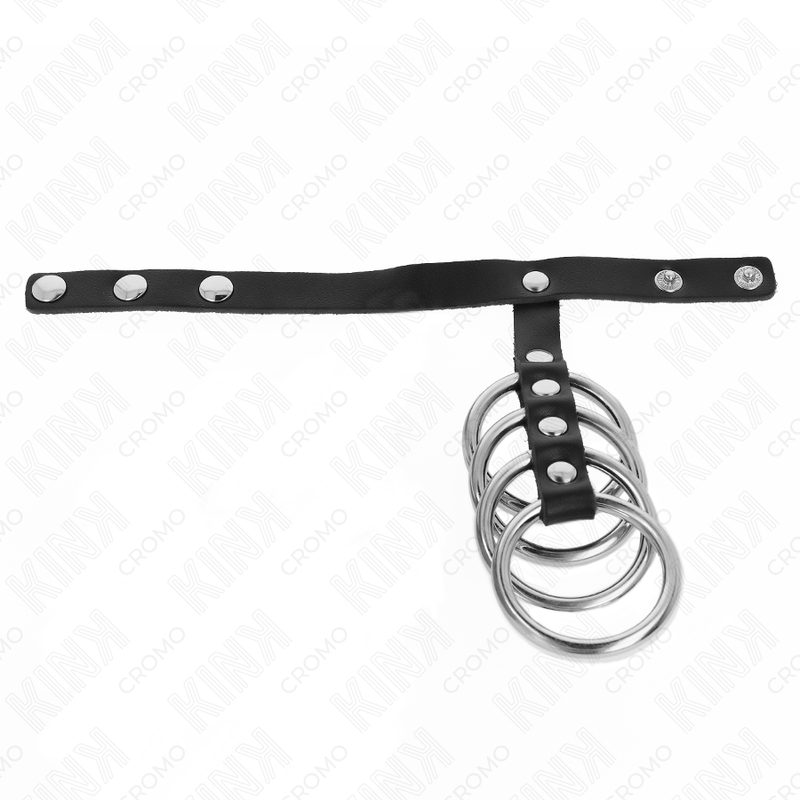 KINK - 4 ANELLI PER PENE IN METALLO DA 3,8 CM COLLEGATI CON CINTURINO IN PELLE DA 22 X 1,5 CM E CHIUSURA A PRESSIONE - KINK RING POWER | Lingerie Harness Boutique